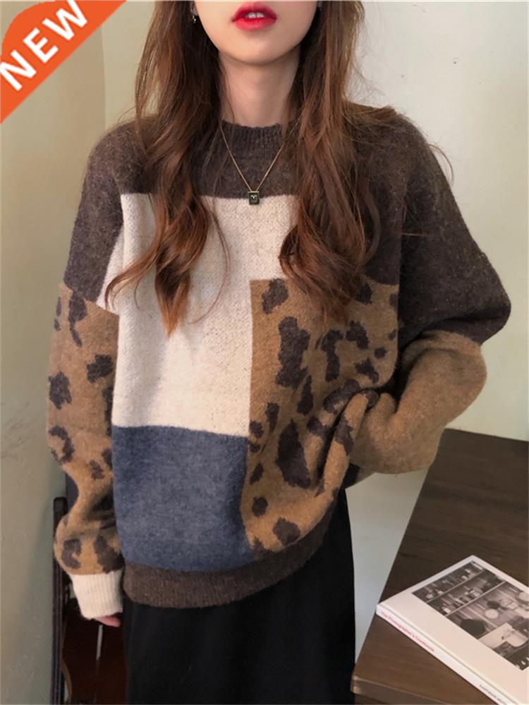 H.SA 2022 Women Vintage Leopard Pullover And Sweaters Winter