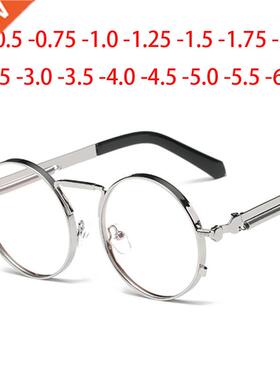 Retro Punk Spring Leg Round Glasses Men Metal Myopia Lens Pr