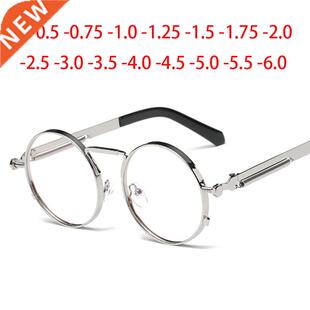 Retro Punk Spring Leg Round Glasses Men Metal Myopia Lens Pr