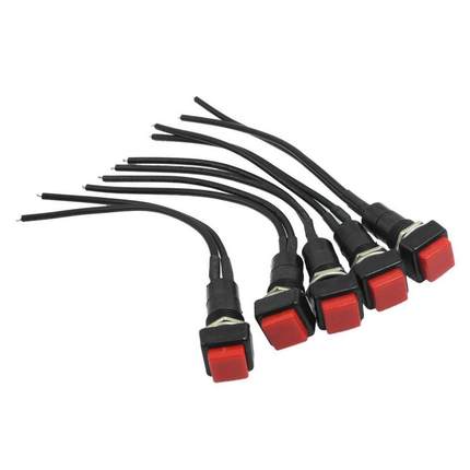 5pcs 10mm Red Square Wired Car Horn Momentary Button Switch