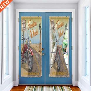 Motorcycle Highway Retro Style Door Curtains Decor Home