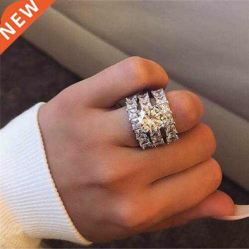 silver color bride Wedding Rings Set Princess Cut Cz For Br