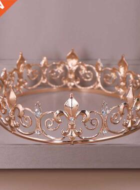 AiliBride Gold Round Crown King Queen Wedding Tiara Bride He