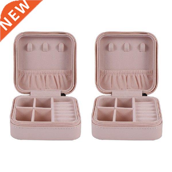 2X Portable Jewelry Box Zipper PU Storage Organizer Jewelry