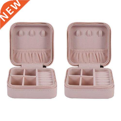 2X Portable Jewelry Box Zipper PU Storage Organizer Jewelry