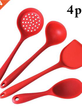 4pcs Kitchen Silicone Non-stick Cooking Spoon Spatula Ladle