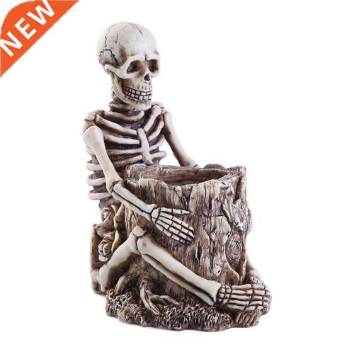 Skull Pen Holder Skeleton Makeup Brush Pencil Storage Home O