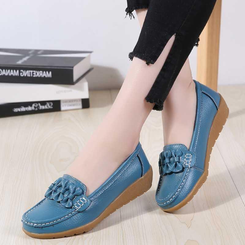 New Women Flats Genuine Leather Shoes Woman Soft Boat shoes