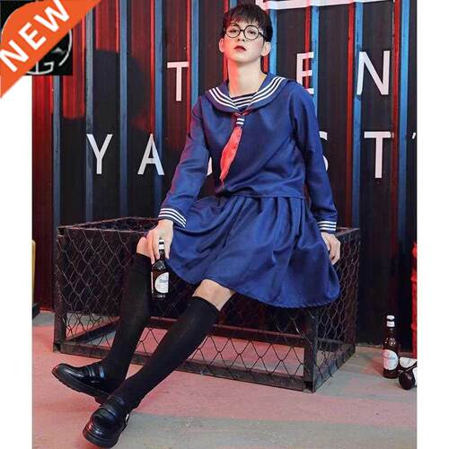 Puppet Niang Anti-string Deep Navy Sailor Tie Student Skirt