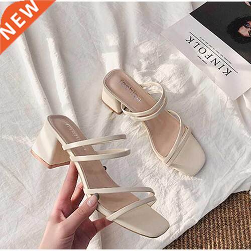 Women Sandals Ladies Square Heels Elegant Summer Slippers Ou