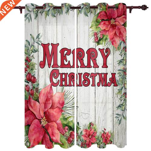 Christmas Wood Grain Flower Retro Window Curtains for