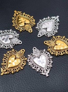 6pcs Catholic Sacred Heart Pendants Retro Religious Necklace