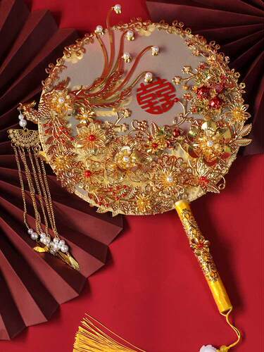 Chinese Wedding Circular Fan  Material Package Antique