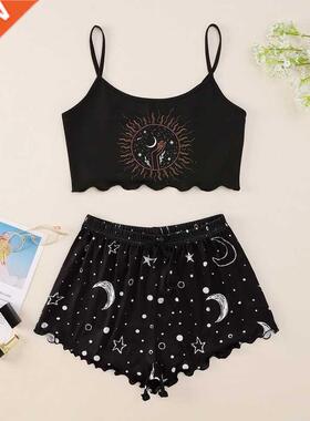 Pijamas Femini4 Patterns 2 Pieces Pajamas for Women Summ