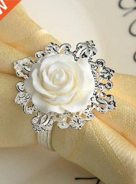 White Bloom Flower Rose Napkin Rings Buckles for Wedding