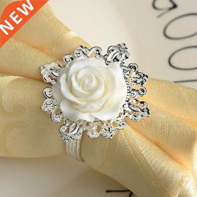 White Bloom Flower Rose Napkin Rings Buckles for Wedding