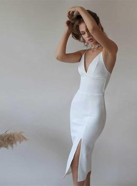 Sexy Backless White Party Dress For Women Spaghetti Strap Hi