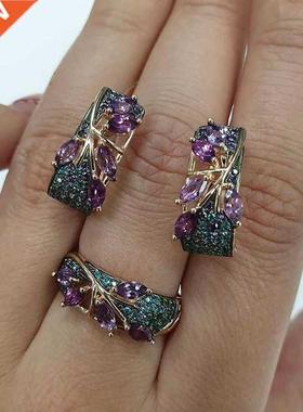 2022 3pcs Fashion Zircon Animals Leaf Shape Jewelry Sets For