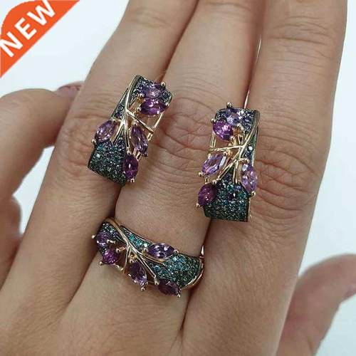 2022 3pcs Fashion Zircon Animals Leaf Shape Jewelry Sets For