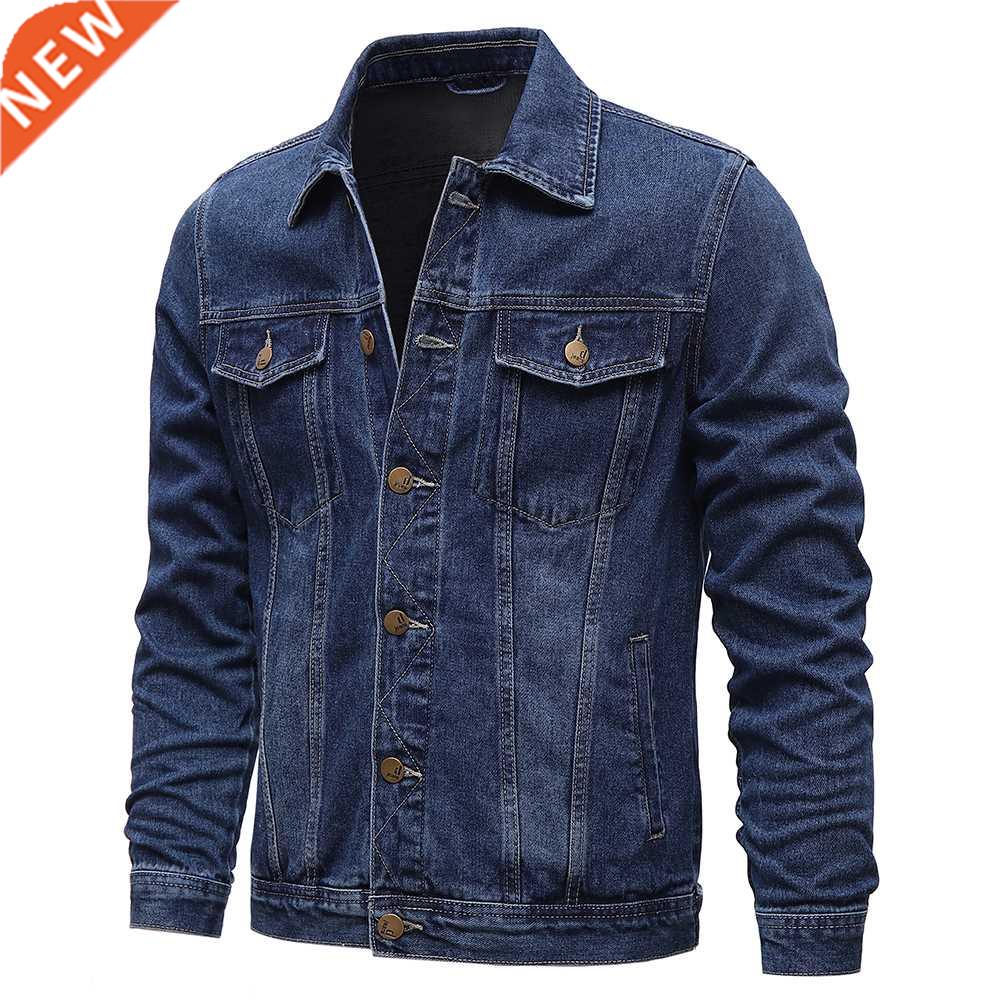 Spring Autumn Men Denim Jackets Casual Solid Color Lapel Sin