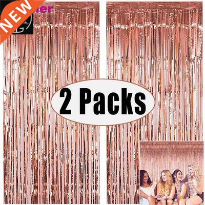2Pack Metallic Foil Tinsel Fringe Curtain Birthday Wedding B