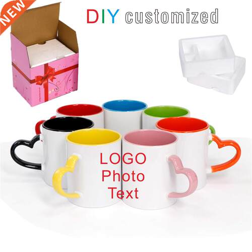 Ceramic Mug DIY Photo Heart Shape Handle Color Inside and Co