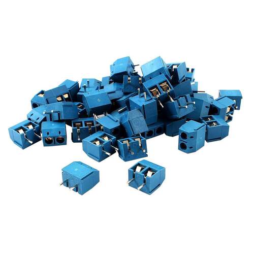 50pcs 5mm Spacing PCB Mount Screw Terminal Blocks Blue 300V