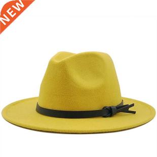 New Women Men Wool Fedora Hat With Leather Ribbon Gentleman