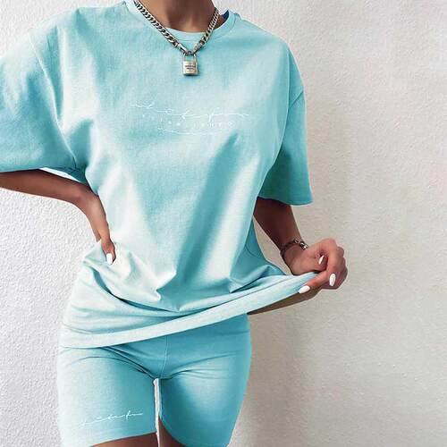 Women Shorts Tracksuit Casual Two Piece Set Summer Clothes L