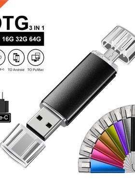 Black 3 IN 1 OTG Pen Drive 128GB 64GB Metal TYPE-C Pendrive