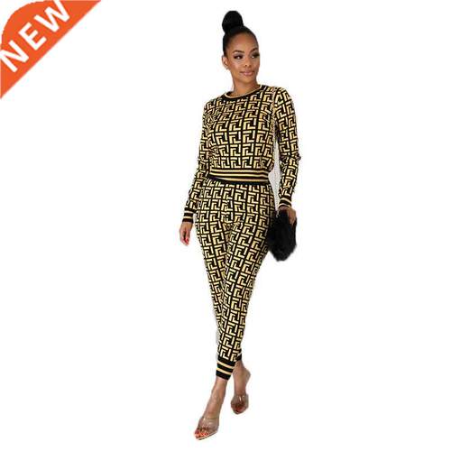 Autumn Ladies 2020 New Fashion Printed Suit Round Neck Casua