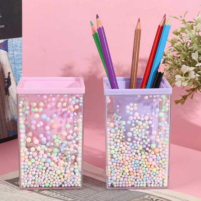 Pen Holder With Colorful Foam Balls, Durable Acrylic Desk Or