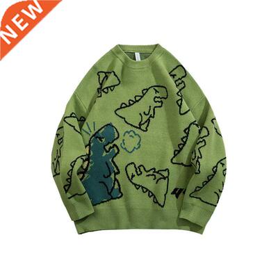 Sweater Men Harajuku Fashion Knitted Hip Hop Streetwear Dino