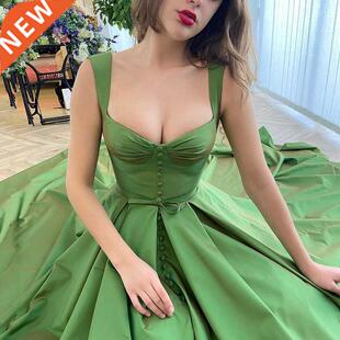UZN New Arrival Green Satin Bustier A-Line Prom Dress Elegan