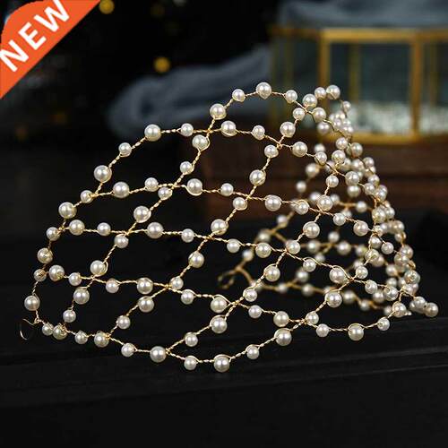 Vintage Baroque Gold Pearls Tiaras Headbands Handmade Bridal