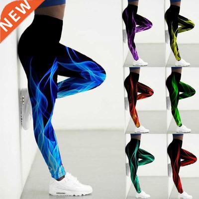 Sport Leggings Women D Digital Fire Printed Tights Yoga Pan