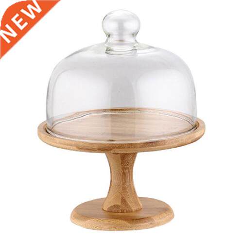 Wooden Cake Stand with Dome Fruit Platter Serving Tray