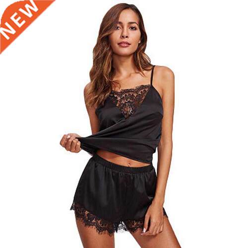 Women's Satin Pajama Set Silky Lace Casual Two Piece Suit Ho
