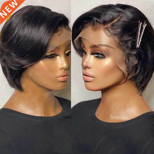 Straight Pixie Cut Wig T Part Lace Front Human Hair Wig Prep