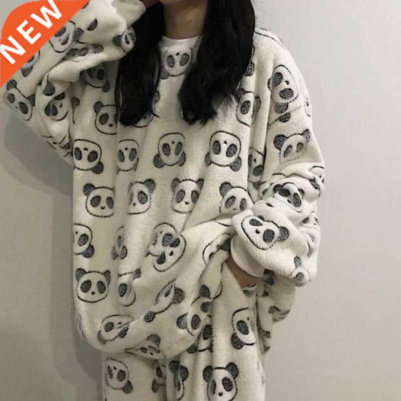 Women Print Warm Flannel Women Pyjamas Sets Thin Coral Velve