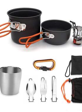 Stainless Steel Camping Trekking Travel Set Pot Cutlery Gas