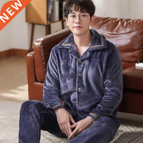 Warm Sleepwear Men's Flannel Winter Thick Pajama Male Thick
