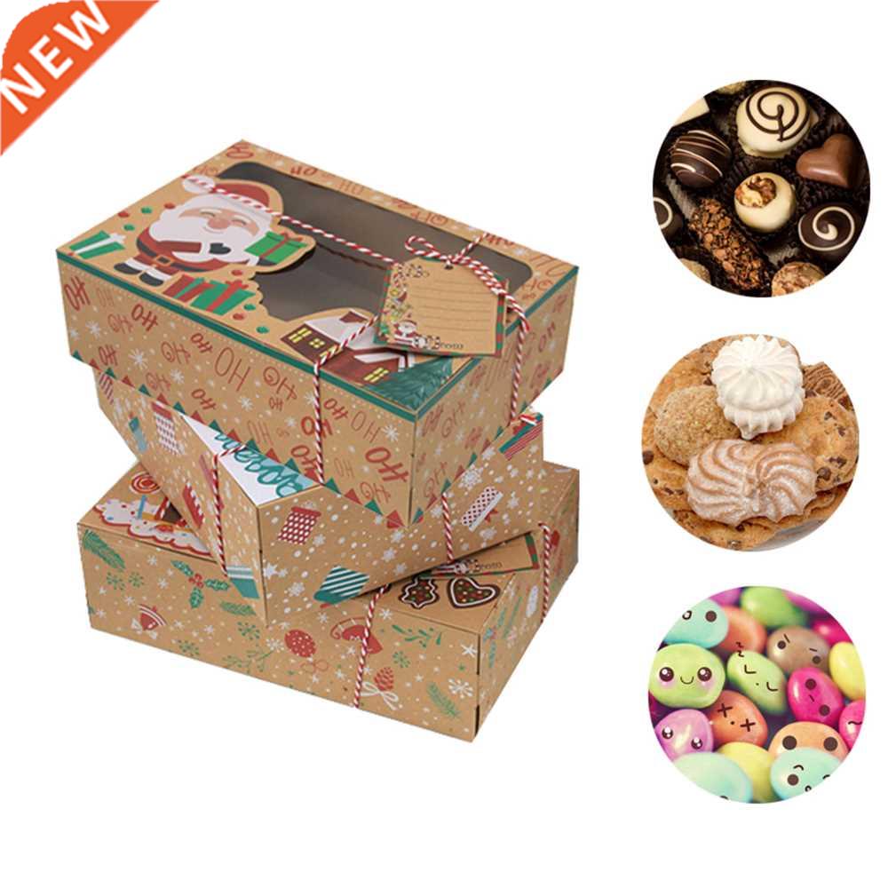 New Year Christmas Cookie Boxes Kraft Paper Portable Party F
