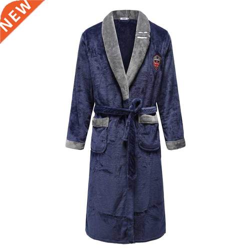 Autumn Winter Nightdress Blue Men Casual Coral Fleece Sleepw