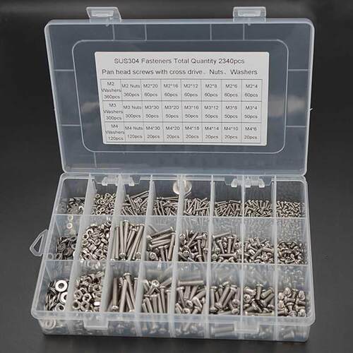2340pcs M2 M3 M4 Cross Recessed Pan Head Screw Set Stainless