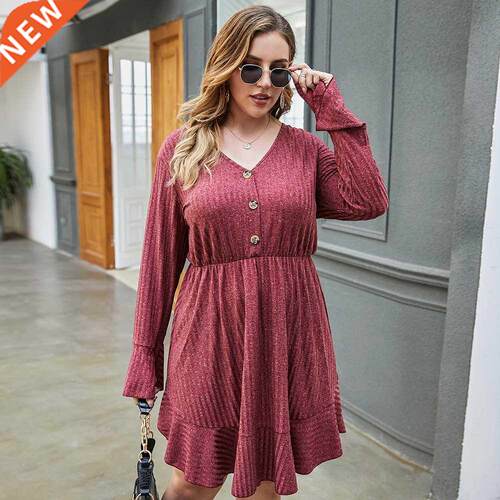 Xl-4xl Large Size High Waist Women's Autumn Dress大码连衣裙