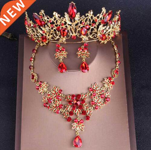 Baroque Vintage Gold Red Crystal Bridal Jewelry Sets Rhinest
