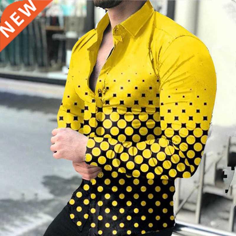 Fall 2021 New Men's Shirt Long Sleeve Tees Tops Gradient