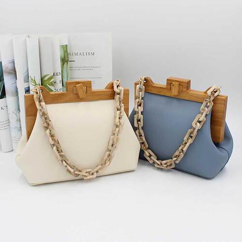 Women's Box Bag Bucket Bag Wooden Clip Evening Bag Ins Acryl