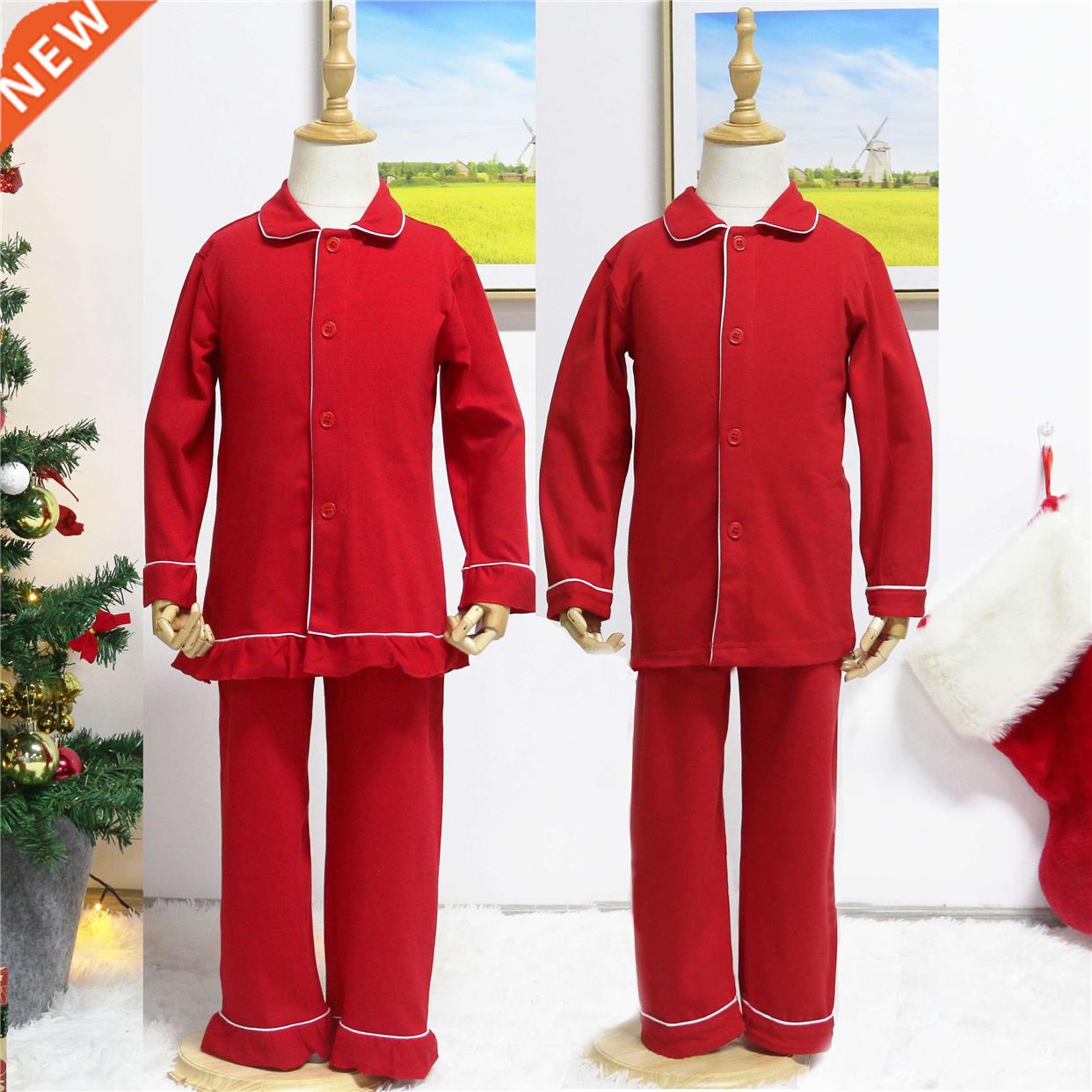 kids pjs girls sleepwear frill pyjamas 100% cotton buttons u